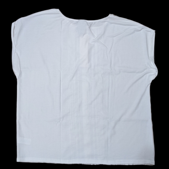 White pintuck pleated front white short sleeved satin blouse - Picture 2 of 5